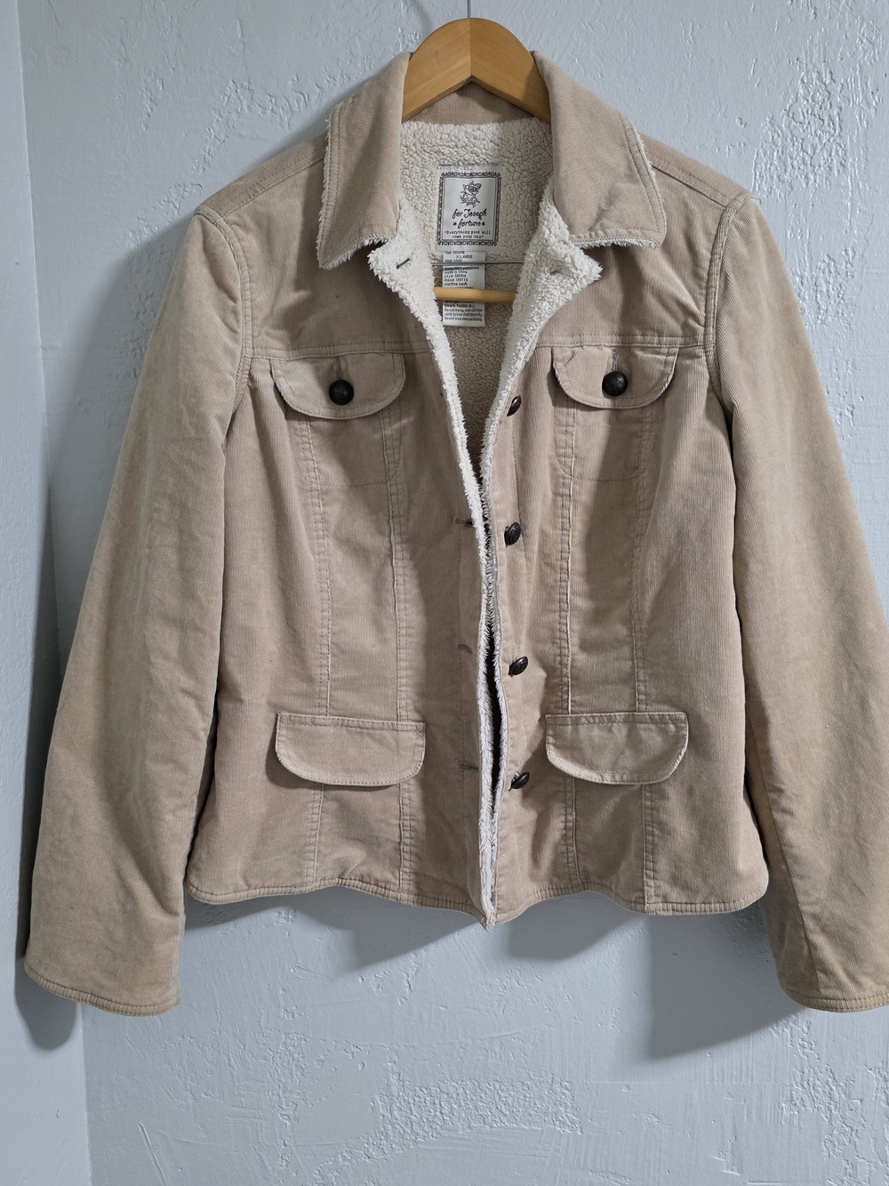 For Joseph Fortune Tan Corduroy Sherpa-Lined Jacket - Size XL